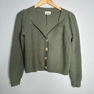 &merci Women's Olive Green Ribbed Cropped‎ Button Front Cardigan Size S NWOT